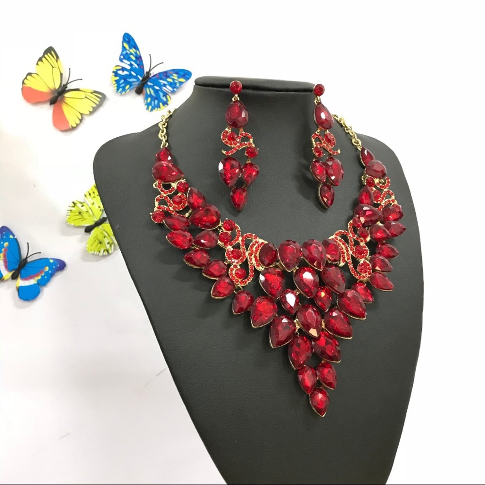 Red Rhinestone jewelry set